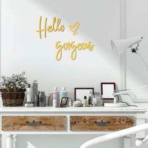 lot 6374 image: Blulu Hello Gorgeous Wall Decor Sign Hello Gorgeous Wall Art Minimalist Wooden Words Decor for Lash Room, Salon, Vanity or Makeup Room, Bathroom, Bedroom, Office(Gold)