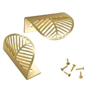 lot 6381 image: uvbws 2PCS Leaf Cabinet with Solid Brass Edge Handle, Brushed Gold foil knob and Vanity Drawer Handle, 1.57-inch Hole Center - Easy to Install with Screws