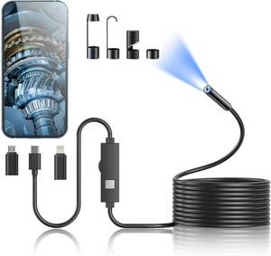 lot 6410 image: Endoscope Camera with Light, 1920P HD Borescope Tools with 8 Adjustable LED Lights, Endoscope with Semi-Rigid Snake Camera, Inspection Borescope for iOS and Android - 16.4ft Single Lens
