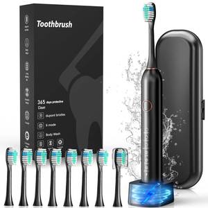 lot 6413 image: Electric Toothbrush, Sonic Type for Adults & Teens, 8 Brush Heads, Travel Case, 6 Modes, 40000 VPM Electric Motor, IPX7 Waterproof, 2 Minutes Timer, Wireless Charging, One Charge for 100 Days (Black)