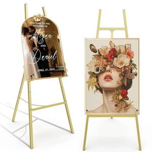 lot 6424 image: Gold Easel Stand for Sign, Heavy Duty Metal Display Easel with Adjustable Chain, 4-Tier Height Art Easel for Painting, Wedding Sign, Posters & Commercial Display