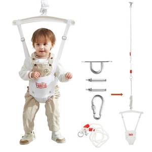 lot 6428 image: FUNLIO Baby Jumper with a Ceiling Hook for 6-24 Months, Infant Jumper Doorway with Adjustable Chain, Baby Door Jumper for IndoorOutdoor Play, Easy to Assemble & Store (with a Ceiling Hook) - White