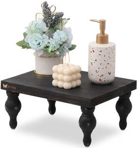 lot 11615 image: Elynice Decorative Wood Risers for Display - 12 x 9 x 5.5 Wood Pedestal Stand Table for Farmhouse Decor, Kitchen Counter Decor - Wooden Kitchen Soap Tray for Farmhouse Table Decor (Classic Black)