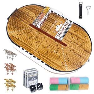 lot 11625 image: 26.4in Wooden Horse Race Board Game for Adults �� Foldable Horse Racing Game Board with 11 Metal Horses, 2 Jumbo Dice, 2 Decks of Cards, 2 Boxes of Chips �� Party Horse Game Night for Family & Friends