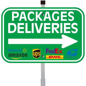 lot 11630 image: XIAOKAIYAN Delivery Signs for Packages 12 x 8 Metal Aluminum Reflective Arrow Right Sign with 28 Stake for Yard Package Deliveries Instructions Signage for Outside Home��28 x 8,Arrow Right)