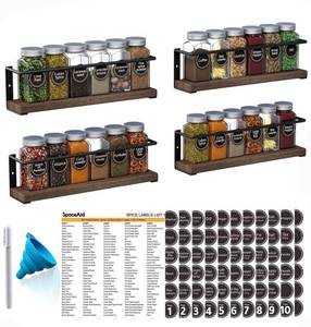 lot 11635 image: SpaceAid Spice Rack with 24 Spice Jars, 386 Spice Labels, Chalk Marker and Funnel, Wood Hanging Seasoning Shelf for Cabinet Door or Wall Mount (4 Pack)