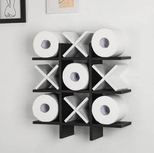 lot 11640 image: Weysat Tic Tac Toe Toilet Paper Holder Stand Bathroom Wall Decor Rustic Wooden Hanging Storage Freestanding Wall Mounted Shelves Decor for Toilet Tissue Farmhouse