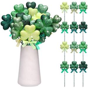 lot 11641 image: Bucherry 12 Pcs St. Patricks Day Shamrock Picks Glitter Foam Clover Picks Tree Topper Green Shamrock Fake Stems Sticks for Spring Basket Decorative DIY Crafts Wreaths 6 Green Colors