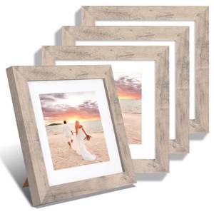 lot 11652 image: iRahmen 8x8 Picture Frames Set of 4 with High Definition Real Glass, Smoke Gray Frame Display 6x6 Pictures with Mat or 8 x 8 Without Mat, Wood Square Photo Frame for Wall Mount and Tabletop Display