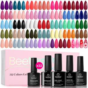 lot 12053 image: beetles Summer Gel Polish Set - Fingertip Palette, 32 Colors Polish Set with Base Top Coat Pink Red Blue Purple Brown Yellow Green Black White Uv LED Lamp Nails Gifts for Women