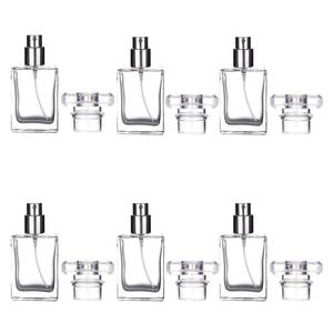lot 12072 image: 6 Pack 30ml  1 Oz Transparent Refillable Perfume Bottle, Portable Square Empty Glass Perfume Atomizer Bottle Spray Applicator with 4 kinds of perfume dispenser(6 Pack 30ml  1.01 oz. Transparent