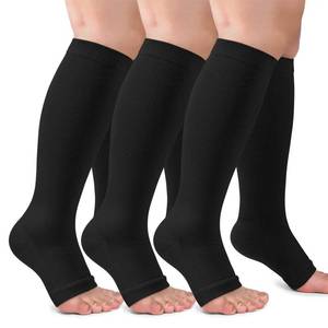 lot 12077 image: CTHH 3 Pack Copper Compression Socks for Women & Men, 20-30mmHg Open Toe Knee High Stockings for Circulation Support (Missing A Pair)
