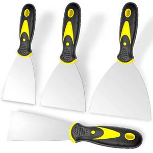 lot 12085 image: Putty Knife, 4Pcs Spackle Knife Set (2, 3, 4, 5 in), Stainless Steel Paint Scraper, Taping Knife Tool for Repairing Drywall, Removing Wallpaper, Applying Putty, Plaster, Cement, Adhesive (Missing One)