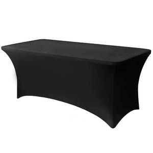 lot 12093 image: Lemict 6FT Black Table Cloth - 1 Pack Fitted Stretch Rectangle Spandex Tablecloth, Washable Table Cover for Party, Picnic, Wedding, Banquet, Birthday and Festival(30 x 72)