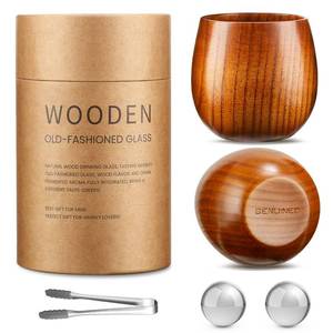 lot 12094 image: GENUINED The Original Wooden Whiskey Glasses Set of 2, Bourbon Gifts for Men, Anniversary, Birthday Gifts, Old Fashioned Wood Bourbon Drinking Glass