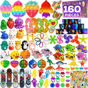 lot 12096 image: 160 Pcs Fidget Toys Party Favors Pack, Randomly Selected Pop Sensory Set Gifts Stickers for Kids Adults Boy Girl Stocking Stuffers Autistic Bulk Goodie Bag Filler Treasure Box Classroom Prizes School