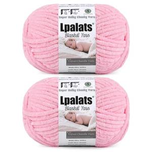lot 12107 image: Baby Blanket Yarn for Crocheting - 2 Pack of 300g (Total 600g21.2oz) Super Fluffy Chunky Chenille Yarn for hand Knitting, 230 yds Super Bulky Plush Yarn for Cozy Blankets and Amigurumi (2, Pale Pink)