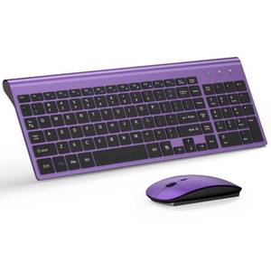 lot 12111 image: Wireless Keyboard and Mouse Ultra Slim Combo, TopMate 2.4G Silent Compact USB 2400DPI Mouse and Scissor Switch Keyboard Set with Cover, Batteries Included, for PCLaptopWindowsMac - Purple Black