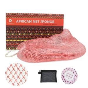 lot 12116 image: NEBOCA African Net Sponge Authentic African Exfoliating Net Sponge with Knots Real Sapo Sponge with Handles Afro Scrub Net Bath Cloth for Shower (Pink)