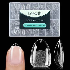 lot 12117 image: LEYKOSH Extra Short Almond Nail Tips - 216pcs Soft Gel Full Cover Fake Nails, 70-Grit Pre-Sanded Matte Clear Press on Nails for Extension, DIY Home Manicure with 12 Sizes