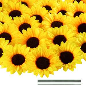 lot 12124 image: Coferset 40pcs Fake Sunflower Heads with Stems, 4 Sunflower Artificial Silk Flower Heads for Party Baby Shower Wedding Making Handicrafts Home Decor(Yellow)