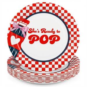 lot 12138 image: ForraFun 30 Pcs Shes Ready to Pop Baby Shower Plates Decoration Disposable Paper Plates 9 Inch Baby Shower Soda Themed Party Favor Soda Bottle Trays for Gender Reveal Girls Birthday Party Decoration