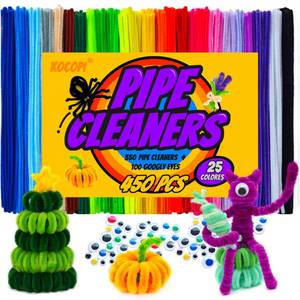 lot 12141 image: Kocopi 350 pcs Pipe Cleaners & 100 pcs Self-Adhesive Eyes.Thick,Soft,Fluffy Chenille Stems Bulk Set,25 Colors Fuzzy Wire Sticks for Crafts,Gifts,Art Supplies,Art Creative,Room Decor(6mm x 12inch)
