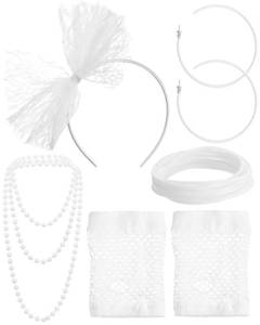 lot 12147 image: Blulu 80s Costume Accessories for Women Lace Headband Earrings Fishnet Gloves Necklace Bracelet for 80s Retro Party(White)