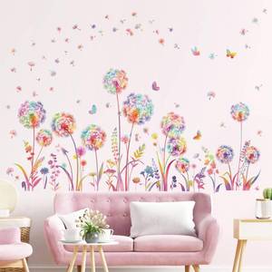 lot 12150 image: decalmile Colorful Dandelion Flower Wall Decals Flying Floral Butterfly Wall Stickers Living Room Bedroom Nursery Wall Decor