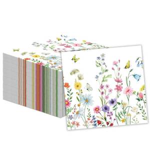 lot 12152 image: 50 Pcs Wildflower Napkins 13 X 13 Inches, Floral Paper Napkins Disposable Flower Cocktail Napkins For Spring Summer Picnic Wedding Baby Shower Birthday Tea Party Decorations