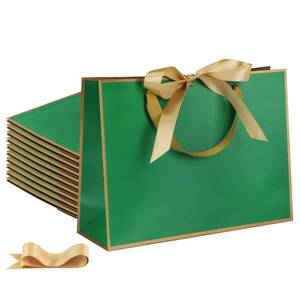lot 12155 image: STOBOCTER 25 Pcs Paper Gift Bags with Handles 12.6x4x9.1 Thank You 5 Senses Gift Bags with Bow Ribbon for Graduation Wedding Bridesmaid Groomsmen Housewarming Birthday Party(Green, Gold)
