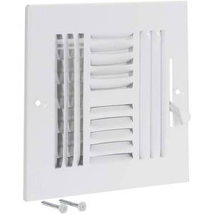 lot 12162 image: EZ-FLO 8 x 8 Inch (Duct Opening) Air Vent Cover for Wall or Ceiling, Four-Way Ventilation Register, Solid Steel HVAC Register Cover, White, 61618