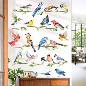 lot 12169 image: decalmile Birds on Branch Wall Decals Colorful Bird Wall Stickers Bedroom Living Room Office Kitchen Home Decor