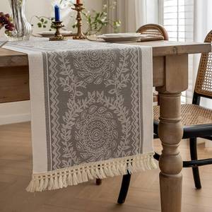 lot 12179 image: QGenuine Linen-Like Farmhouse Rustic Polyester Table Runner Tassel Edges for Kitchen, Dining Table, Coffee Table, Holiday Parties, Party Decor