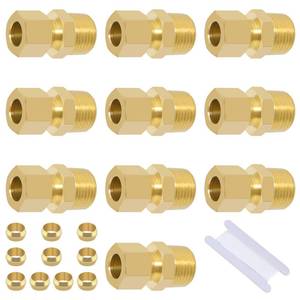 lot 12192 image: Taiidaues Brass Compression Tube Fitting, Straight Coupling Adapter, 10 PCS 38 OD x 38 NPT Male Compression Union Connector & 10 PCS Compression Sleeves Ferrules & 1m Teflon Tape