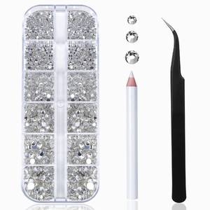 lot 12195 image: Nail Art Rhinestones Kit HUETFAT 2400pcs Nail Gems Crystal Clear Flatback Rhinestones Gems Stones, with Storage Organizer BoxWax PencilTweezers 6 Sizes (1.9-4.5 mm) for Nail Art Craft