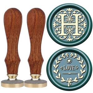 lot 12210 image: VSECUON Flower Initial Alphabet H Wax Seal Stamp & Eucalyptus Love Sealing Stamp with Wax Stamp Brass Head Ideal for Wedding Invitations Gift Wrapping Christmas (Floral H)