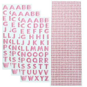lot 12211 image: 3 Sheets Glitter Alphabet Stickers and 1 Sheet Rhinestones Stickers Adhesive Rhinestone Letter Sticker for Decoration, Scrapbooking and DIY Crafts (Pink)