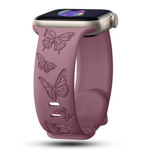lot 12214 image: IKANFI Butterfly Engraved Bands Compatible with Apple Watch Band 41mm 40mm 38mm Women, Silicone Sport Strap for iWatch Series SE 10 9 8 7 6 5 4 3 2 1 UltraSV38