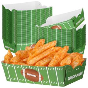 lot 12219 image: Hoolerry 60 Pcs Football Party Plates Paper Football Party Supplies Decorations Disposable Food Trays Fair Food Boats Concession Snacks Chips Serving Basket for Birthday(Field Style)
