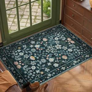 lot 12226 image: YIHOUSE 2x3 Green Entryway Rug, Washable Front Door Mat Indoor Entrance Floral Non Slip Soft, Small Colorful Throw Carpet for Entry Indoor Front Door Mat Dark Green,2x3