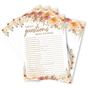 lot 12230 image: GYNNCRIO Bridal Shower Games, Boho Floral Game Card for Wedding Engagement Bachelorette Party, Bridal Shower Decorations Supplies, Questions About The Bride Game, Set of 25 Cards- A06