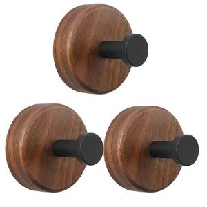 lot 12246 image: FunViet Adhesive Wooden Wall Hooks,3 Pack Farmhouse Decorative Dark Walnut Towel Hooks for Hanging Hats Towels Robe Clothes Keys Bags (No Drilling)