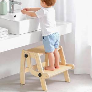 lot 13673 image: Toddler Step Stool, Foldable Step Stool for Kids, Convert to Chair, Toddler Stool for Bathroom Sink & Potty Training, Wooden Step Stools w Non Slip Base for Kitchen, Bedroom