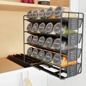 lot 13686 image: SpaceAid Pull Out Spice Rack Organizer with 20 Jars, Heavy Duty Slide Out Seasoning Organizer for Kitchen Cabinets, with 801 Labels and Chalk Marker, Left Facing