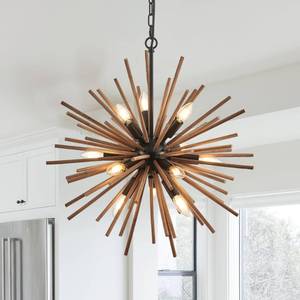 lot 13688 image: lighceac 23.6 Farmhouse Sputnik Chandelier for Dining Room Rustic Handmade Natural Wood 12-Light Hanging Ceiling Pendant Light Fixture Starburst Wood Chandeliers for Kitchen Bedroom Foyer Hallway