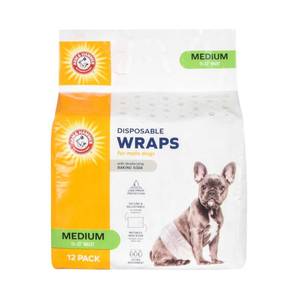 lot 14050 image: Arm & Hammer Medium Male Dog Wraps, Disposable Belly Band Diapers with Baking Soda Odor Control, Super Absorbent Leak Resistant Design for Marking and Incontinence, 15-23 Inch Waist, 12 Count