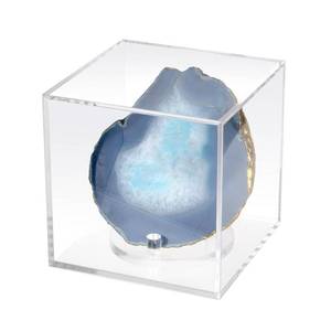 lot 14061 image: Kcgani Clear Acrylic Mineral Geode Fossil Coral 3-Peg Round Holder Dustproof Box, Painted Rock Agate Crystal Small Collectibles Display Stands Easel, Multiple Display Box (Large-5x5x5in, 1Pcs)