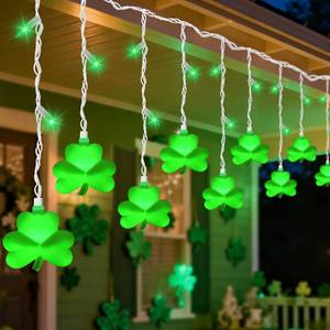 lot 14064 image: 25 LED Green Shamrock Icicle Lights, 6.75FT St. Patricks Day Lights Curtain String Lights with 10 Shamrock & 25 LED Light for Lucky Clover St Patricks Decorations Indoor Home Window Proch Party Decor