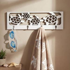lot 14072 image: AceOrbit 4 Hooks Nautical Sea Turtle Wall Decor Towel Hooks Wall Mounted Rack Turtle Nautical Decorative Summer Hanger DIY Coat Robe Key Holder Modern for Bathroom Entryway Home Decoration